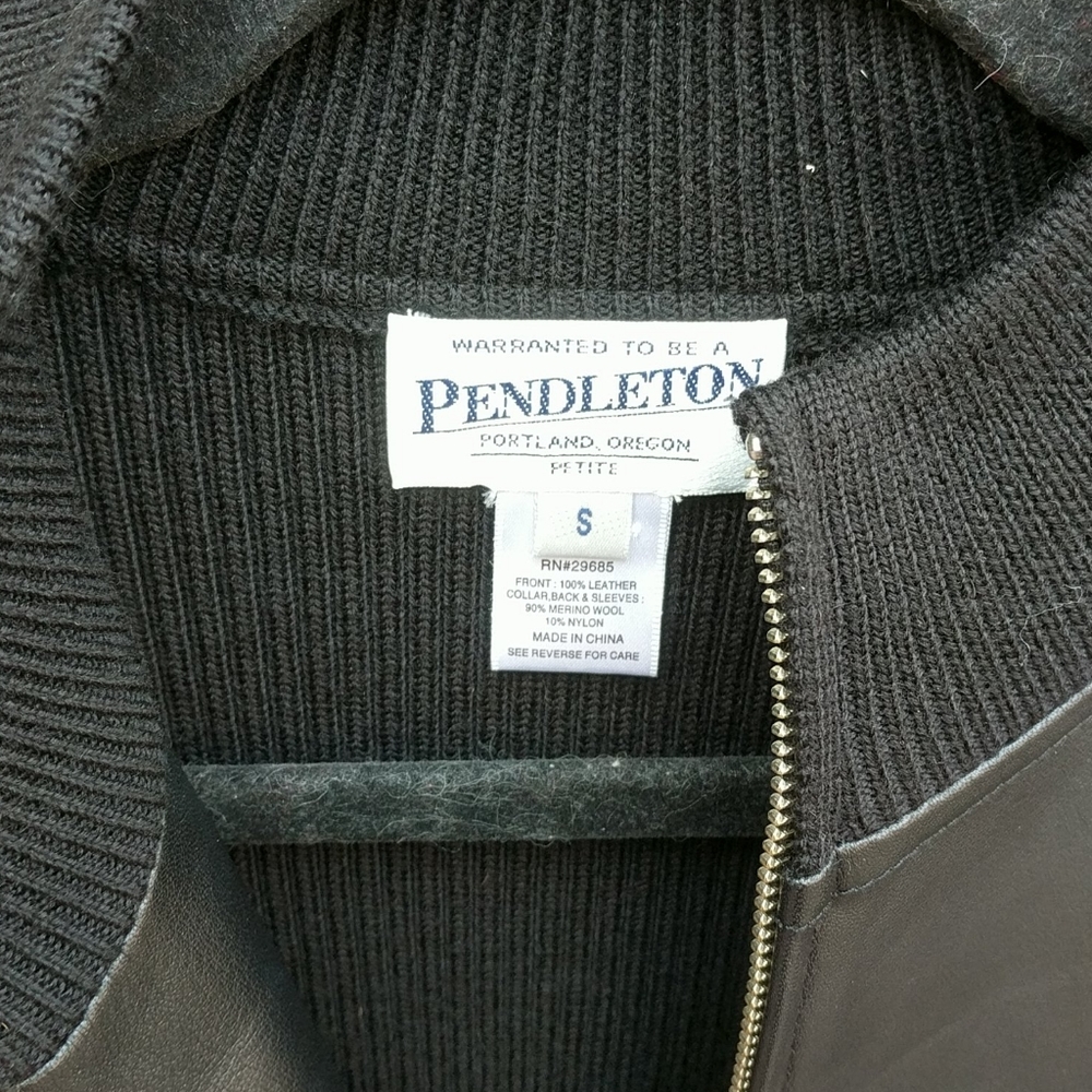 Pendleton Small Petite Jacket Blazer Black Leather - image 2